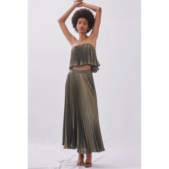 Anthropologie Pleated Metallic Skirt Set - Picture 2 of 7